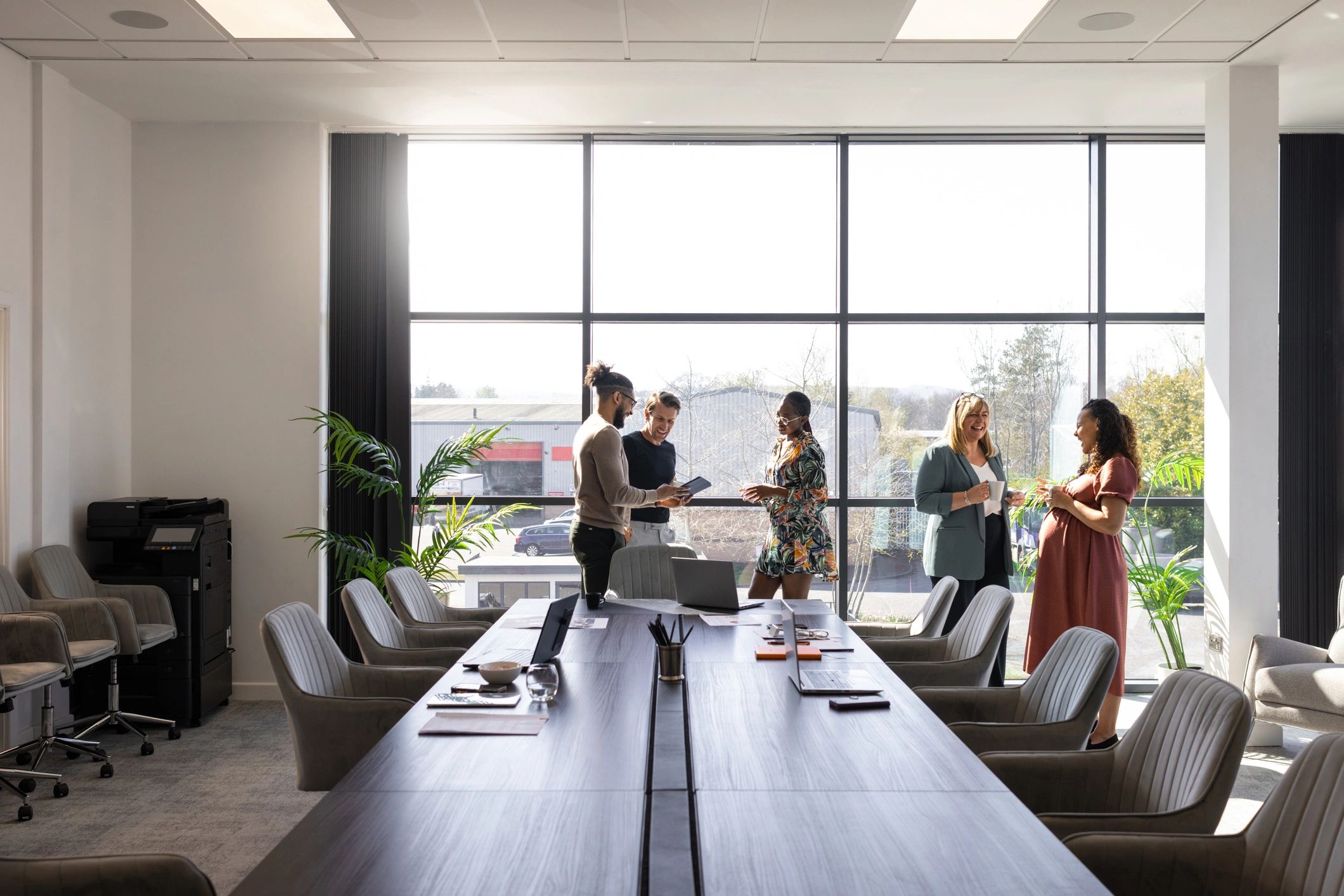 Professionals collaborating in a modern office